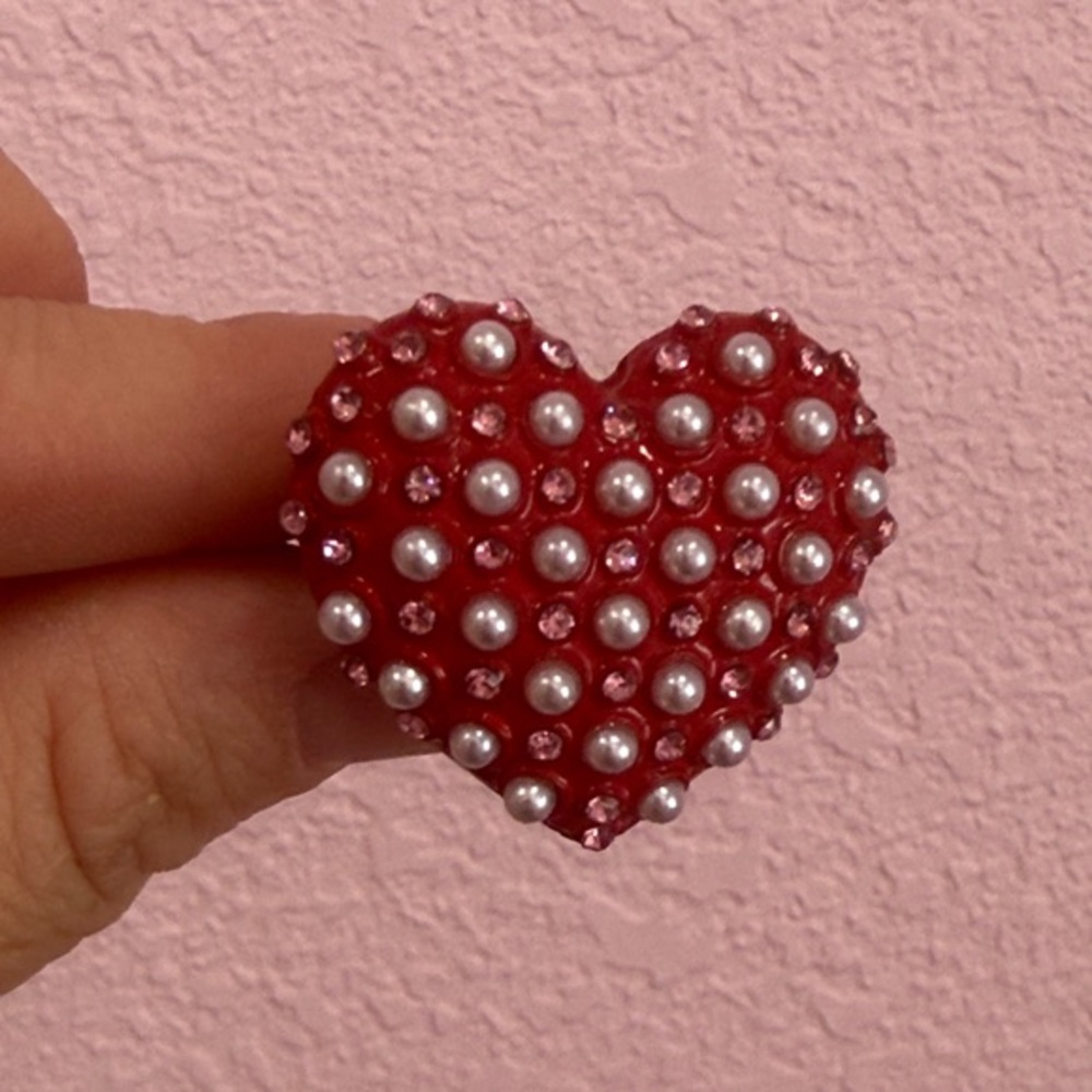 Red Heart Pearl Stud ring - Women Jewelry